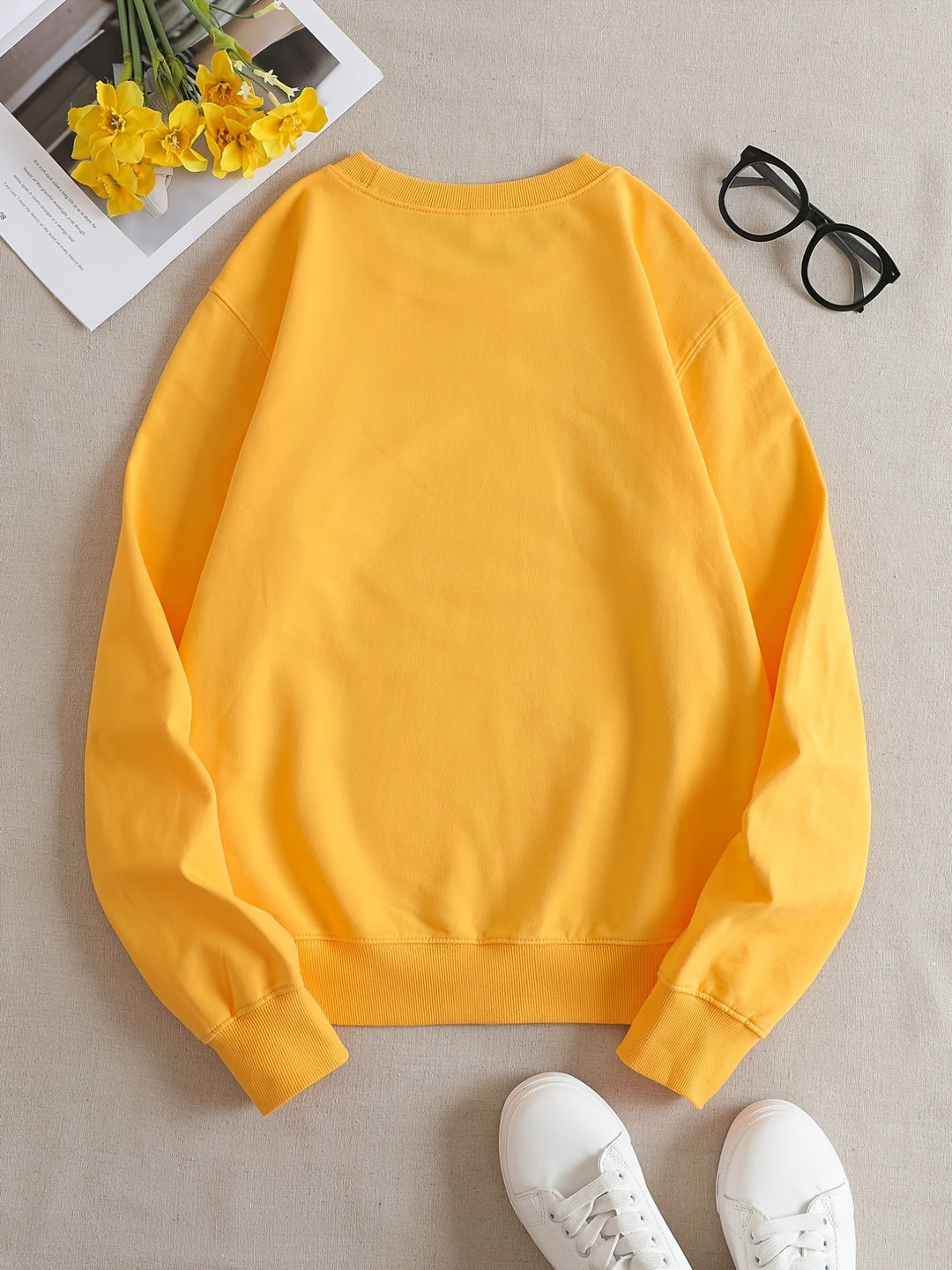 Casual Yellow Sweatshirt with Humorous Graphic Print - Elara-S-The Livary