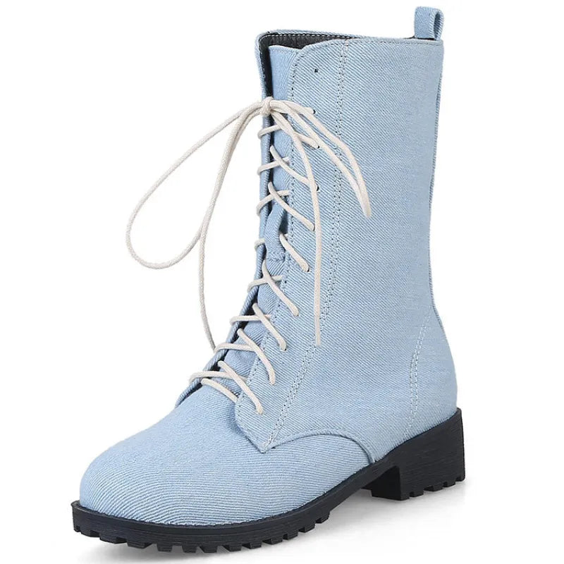 Ladies' Classic Lace-Up Shoes with Low Heel - Lena-Light blue-1-The Livary
