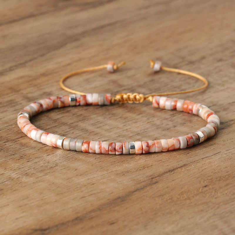 Braided Bracelet with 2.4 mm Natural Stone Rollers - Seraphina-Rhodochrosite-The Livary