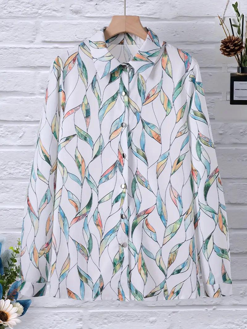 Trendy women's blouse with abstract pattern and button placket – Marlene-White-XS-The Livary