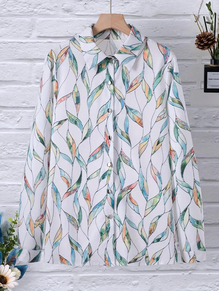 Trendy women's blouse with abstract pattern and button placket – Marlene-White-XS-The Livary