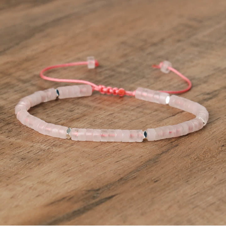 Braided Bracelet with 2.4 mm Natural Stone Rollers - Seraphina-Rose quartz-The Livary