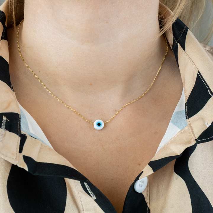 Glossy Nazar Necklace - Amira-White-Gold-The Livary