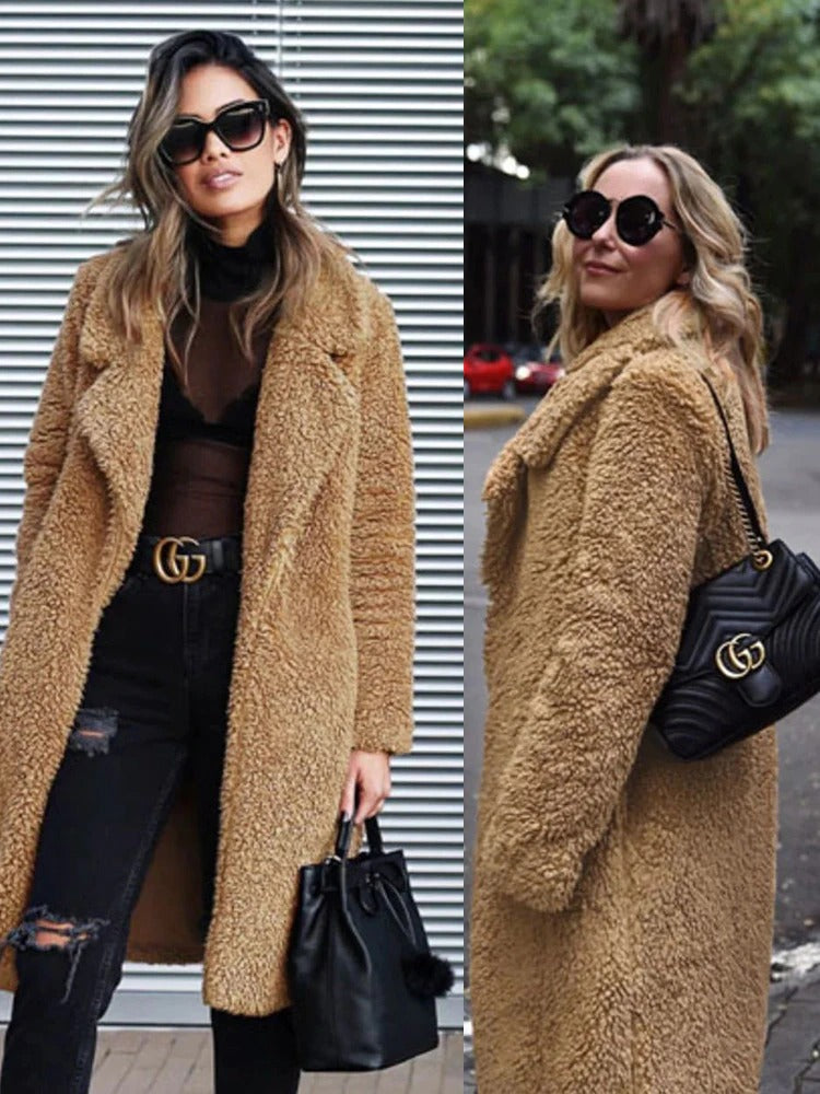 Trendy Warm Long Teddy Coat for Women - Isla-Apricot-S-The Livary