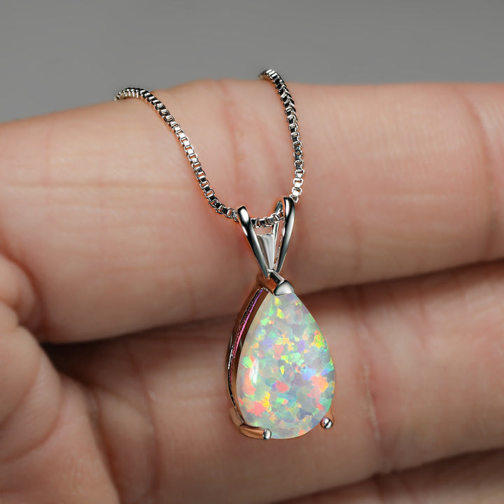 AA OUT OF STOCK Minimalist Drop Opal Pendant Necklace - Selina-White Opal-Silver-The Livary