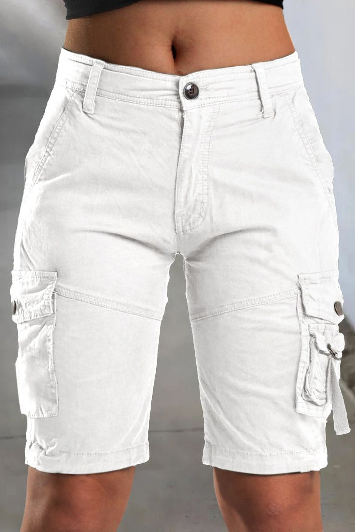 Ladies' Cargo Shorts with Pockets and Comfortable Fit for Summer - Malea-White-XS-The Livary
