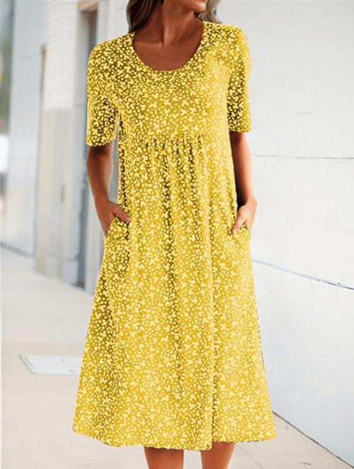 Stylish Floral Print Dress - Eva | The Perfect Light Summer Dress!-Yellow-S-The Livary