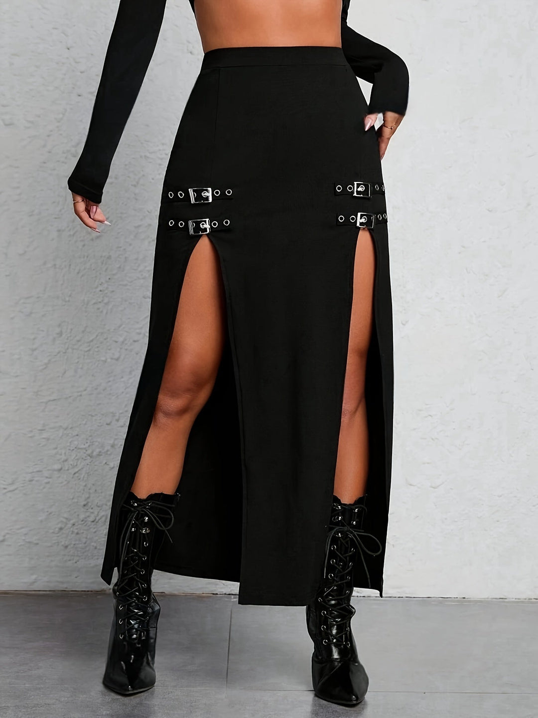 Black High Waist Split Skirt - Sophie-S-The Livary