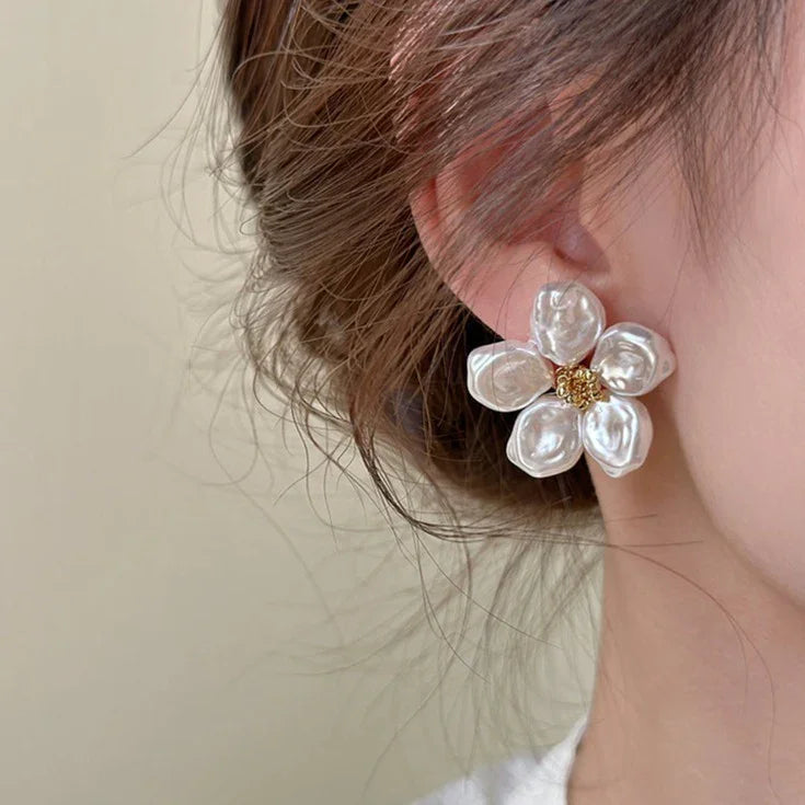 Irregular Pearl Petal Earrings - Celine-The Livary