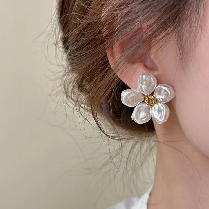 Irregular Pearl Petal Earrings - Celine-The Livary