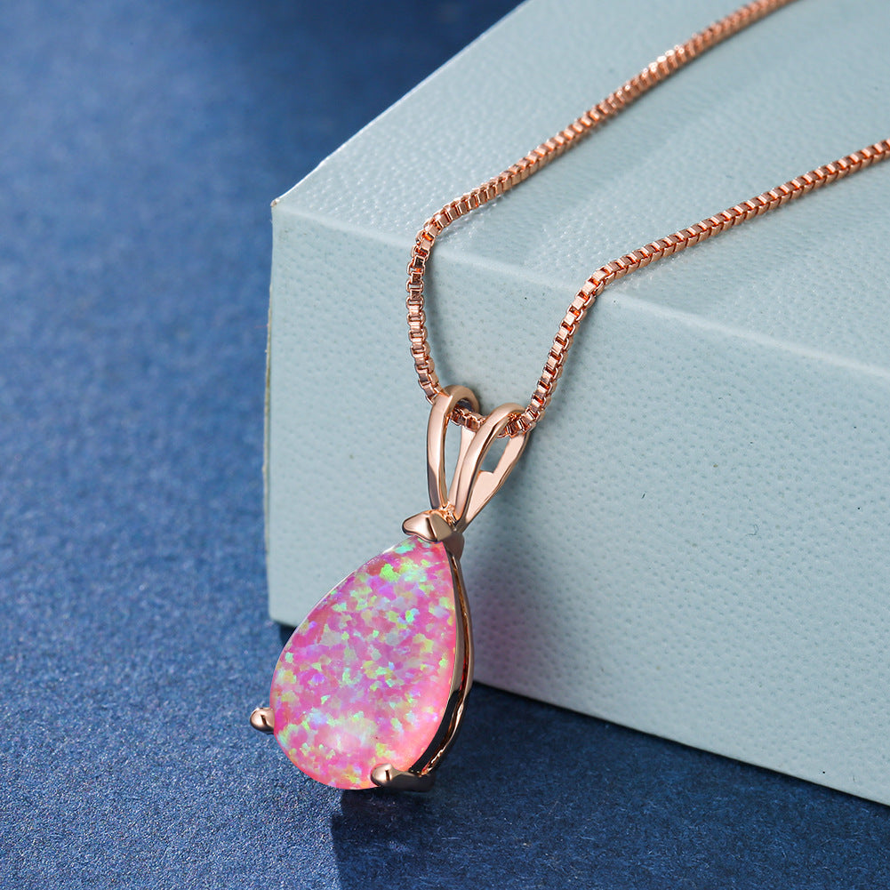 AA OUT OF STOCK Minimalist Drop Opal Pendant Necklace - Selina-Pink Opal-Rose gold-The Livary