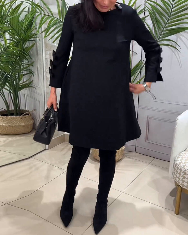 Casual Black Dress with Long Sleeves - Nora-S-The Livary