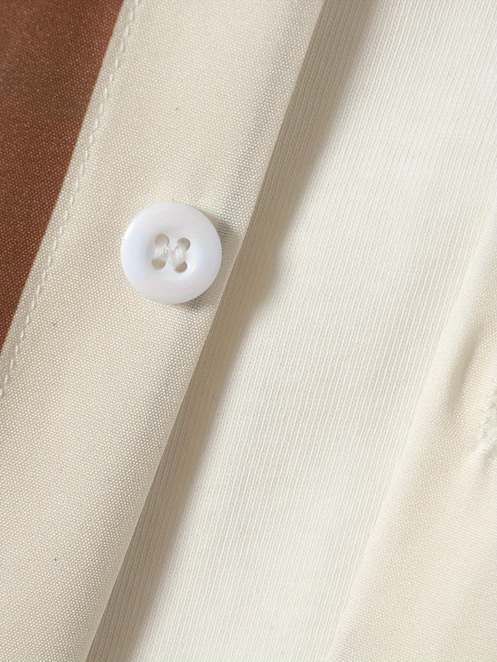 Two-piece set with striped print short-sleeve shirt and shorts - Mateo-Apricot-M-The Livary