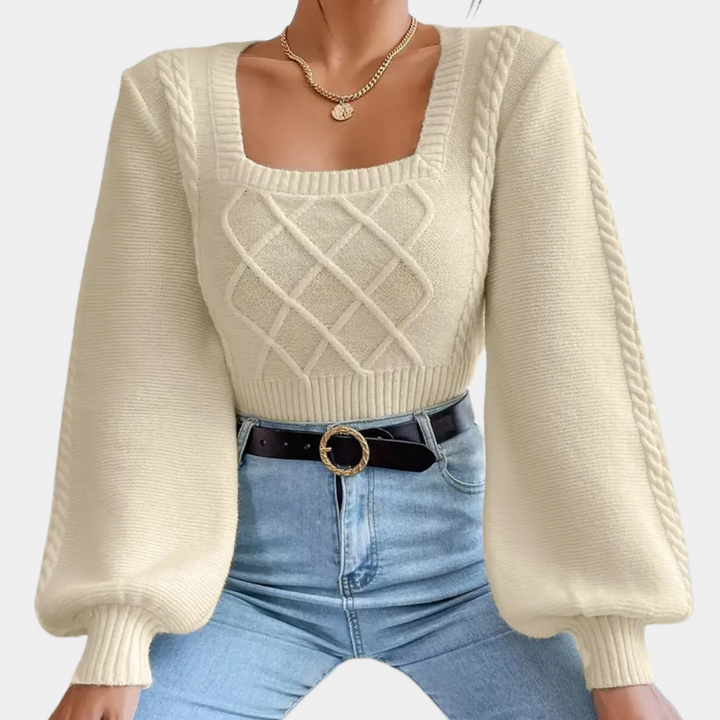 Knitted Ladies' Sweater with Square Neckline - Sienna-XS-The Livary