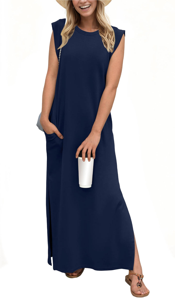 Airy maxi dress with pockets for women – Romy-Navy blue-S-The Livary