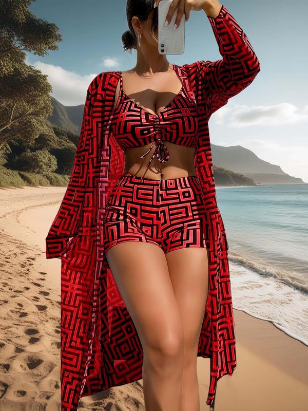 Trendy 3-piece swimsuit set – Leona-Red-S-The Livary