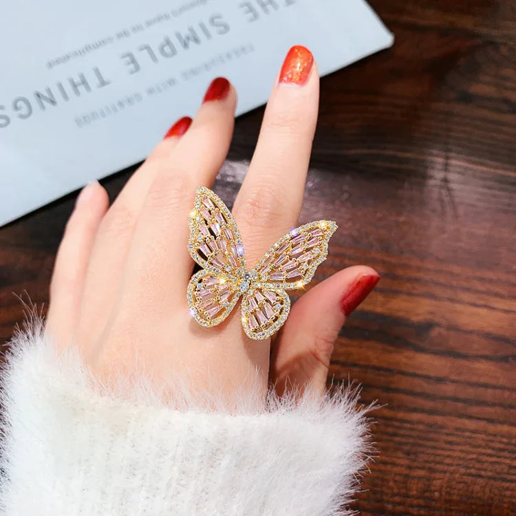 Crystal Butterfly Ring - Elena-Silver-The Livary