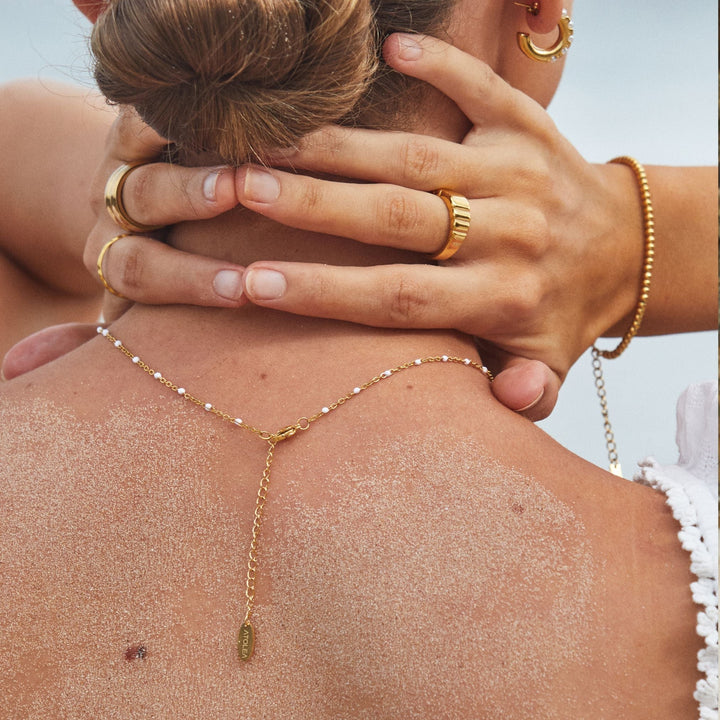 Choker with White Enamel Beads - Aurielle-Gold-The Livary
