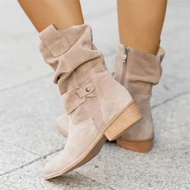 Modern Low Heel Suede Boots - Nova-3.5-Apricot-The Livary