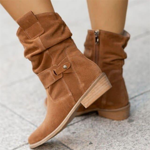 Modern Low Heel Suede Boots - Nova-3.5-Brown-The Livary