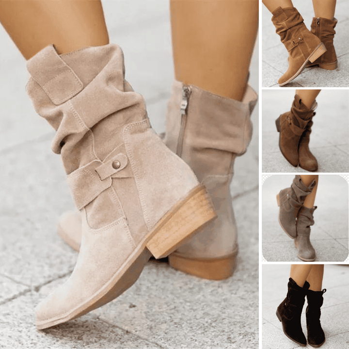 Modern Low Heel Suede Boots - Nova-3.5-Brown-The Livary