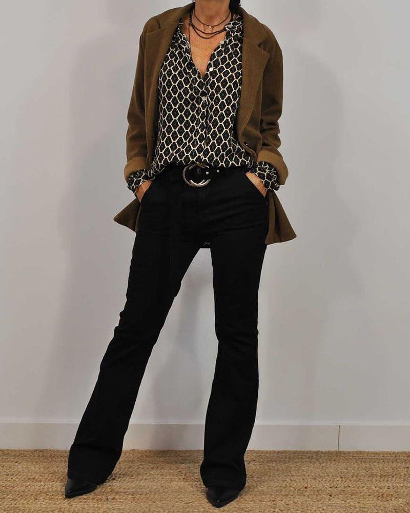 V-Neck Blouse with Long Sleeves - Elena-Black-XS-The Livary