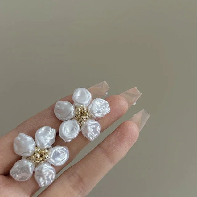 Irregular Pearl Petal Earrings - Celine-The Livary