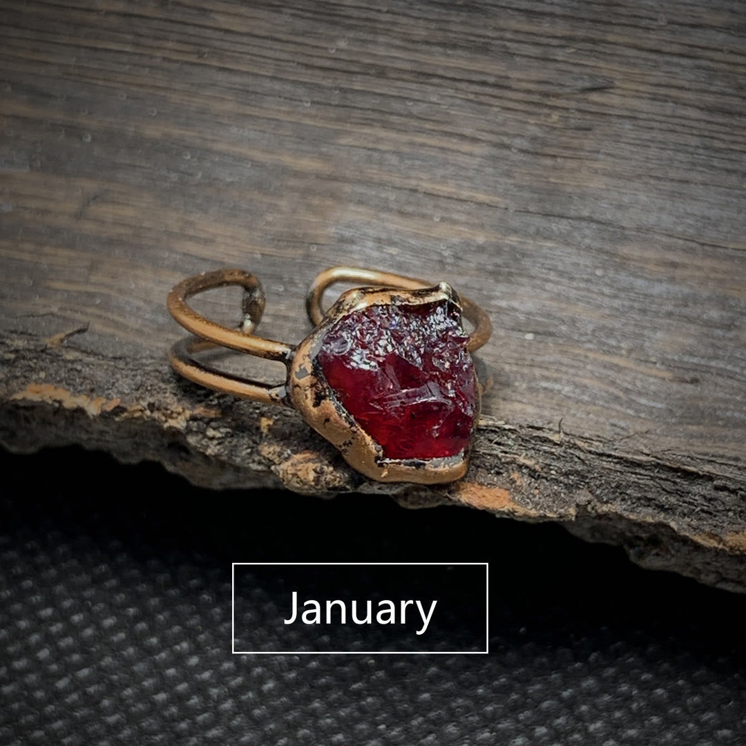 Natural Raw Birthstone Ring - Selina-January & Pomegranate-The Livary