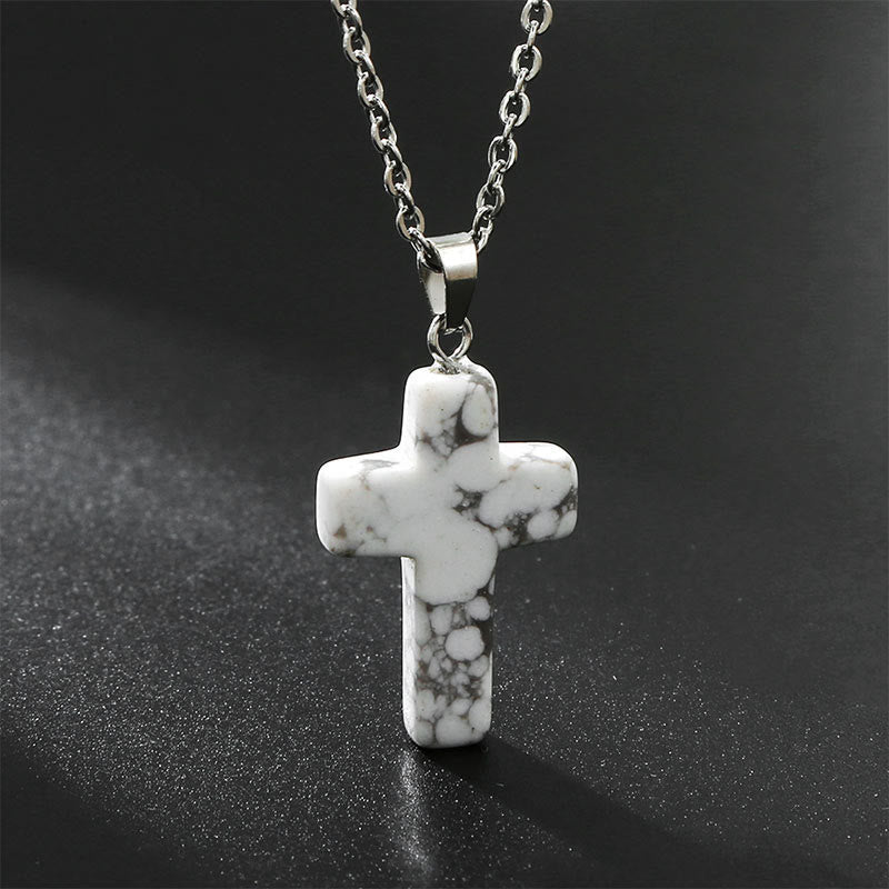 Necklace with Cross of Natural Gemstones - Seraphina-Howliet-The Livary