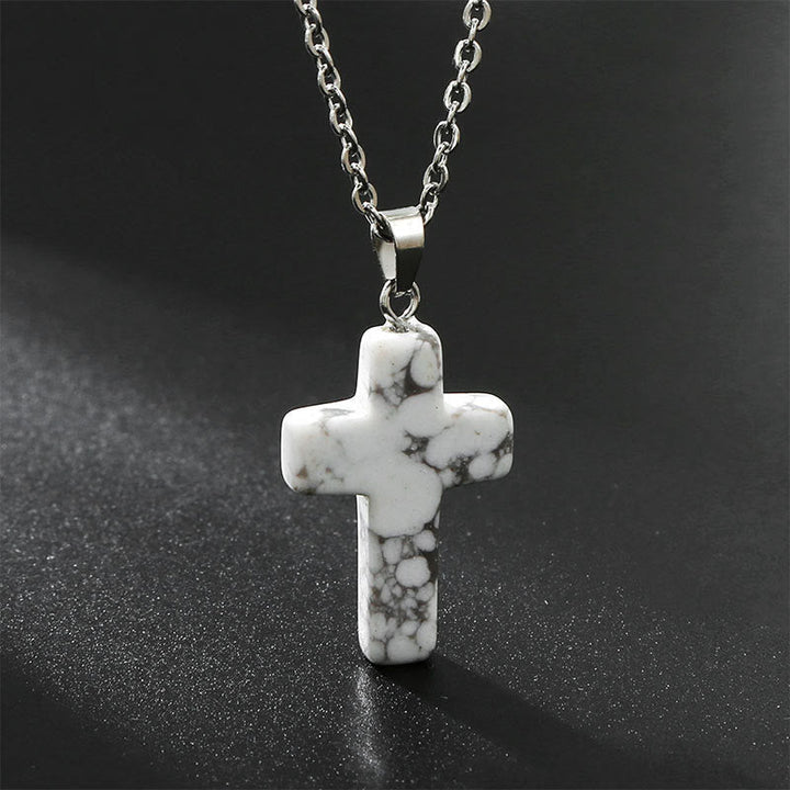 Necklace with Cross of Natural Gemstones - Seraphina-Howliet-The Livary