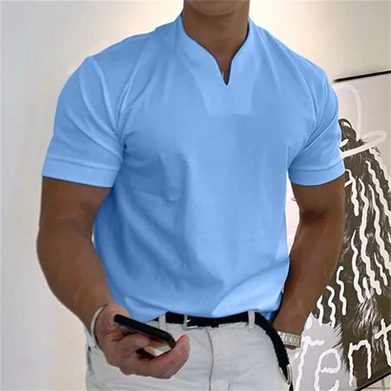 Breathable men's fitness shirt with V-neck – buy 1, get 1 free – Timo-Blue-M-The Livary