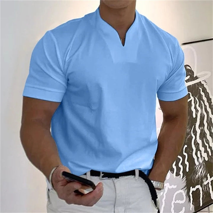 Breathable men's fitness shirt with V-neck – buy 1, get 1 free – Timo-Blue-M-The Livary