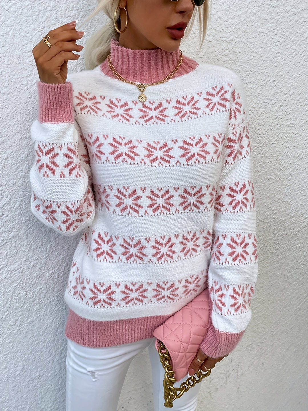 Christmas Pattern Sweater - Holly-Pink-S-The Livary