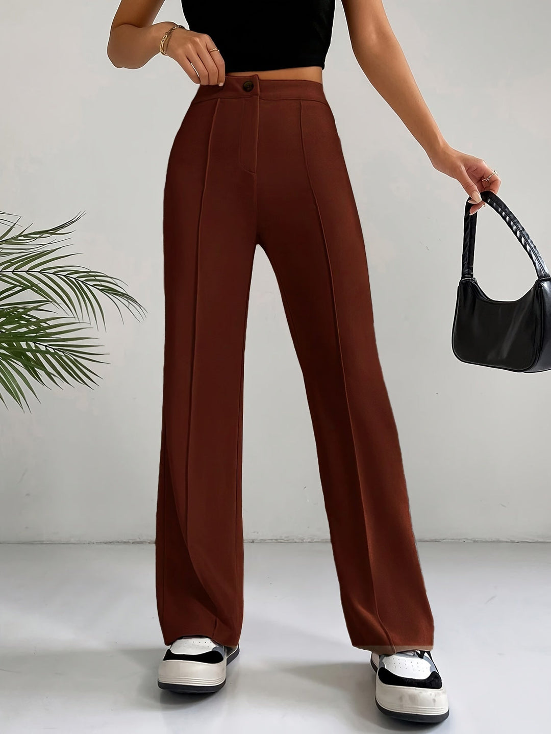 Trendy High Waist Pleated Women's Trousers - Emilia