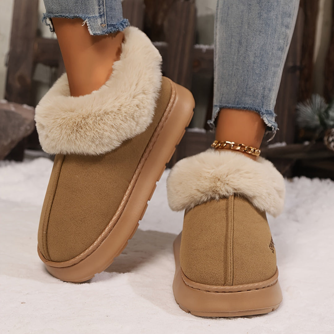Warm Plush Ladies Slippers with Non-slip Sole - Sienna-Dark brown-2.5-The Livary
