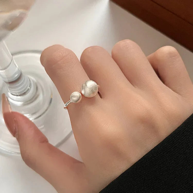 Brushed Silver Ring with Connected Pearls - Elara-The Livary
