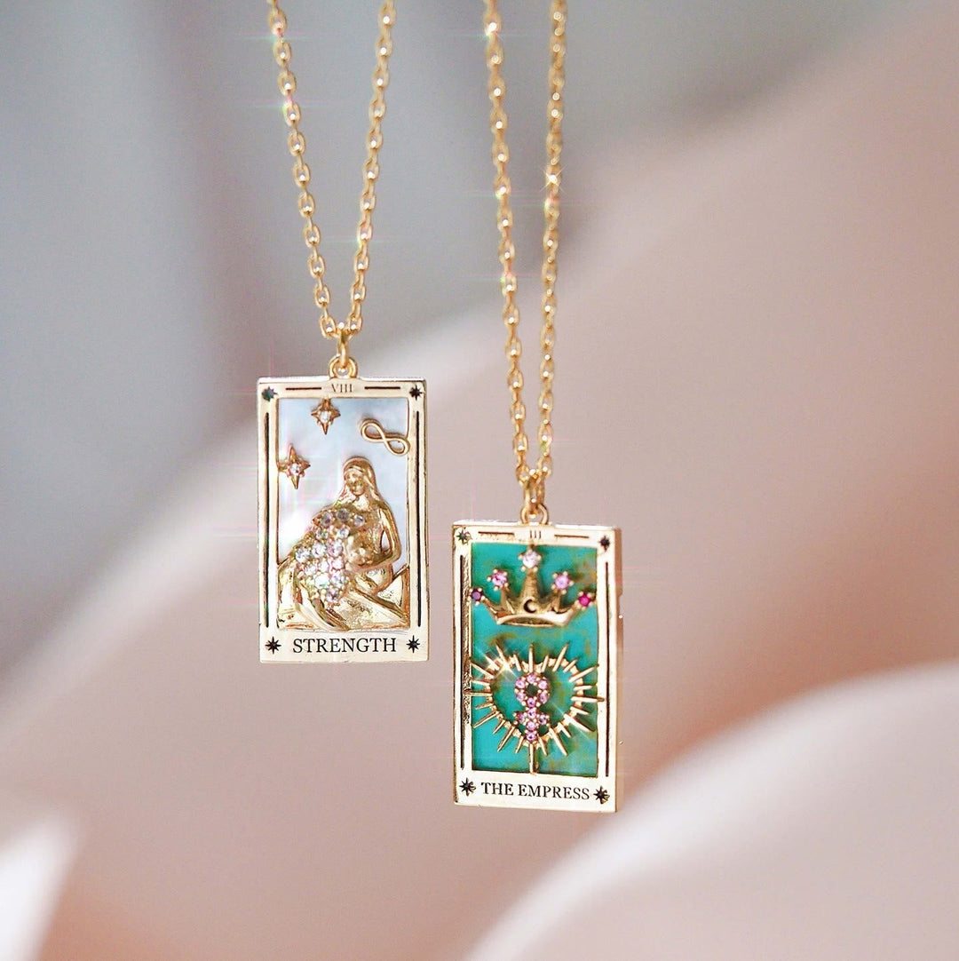 Zirconia Gold-Plated Tarot Drop Pendant Necklace - Amara-The Empress-The Livary