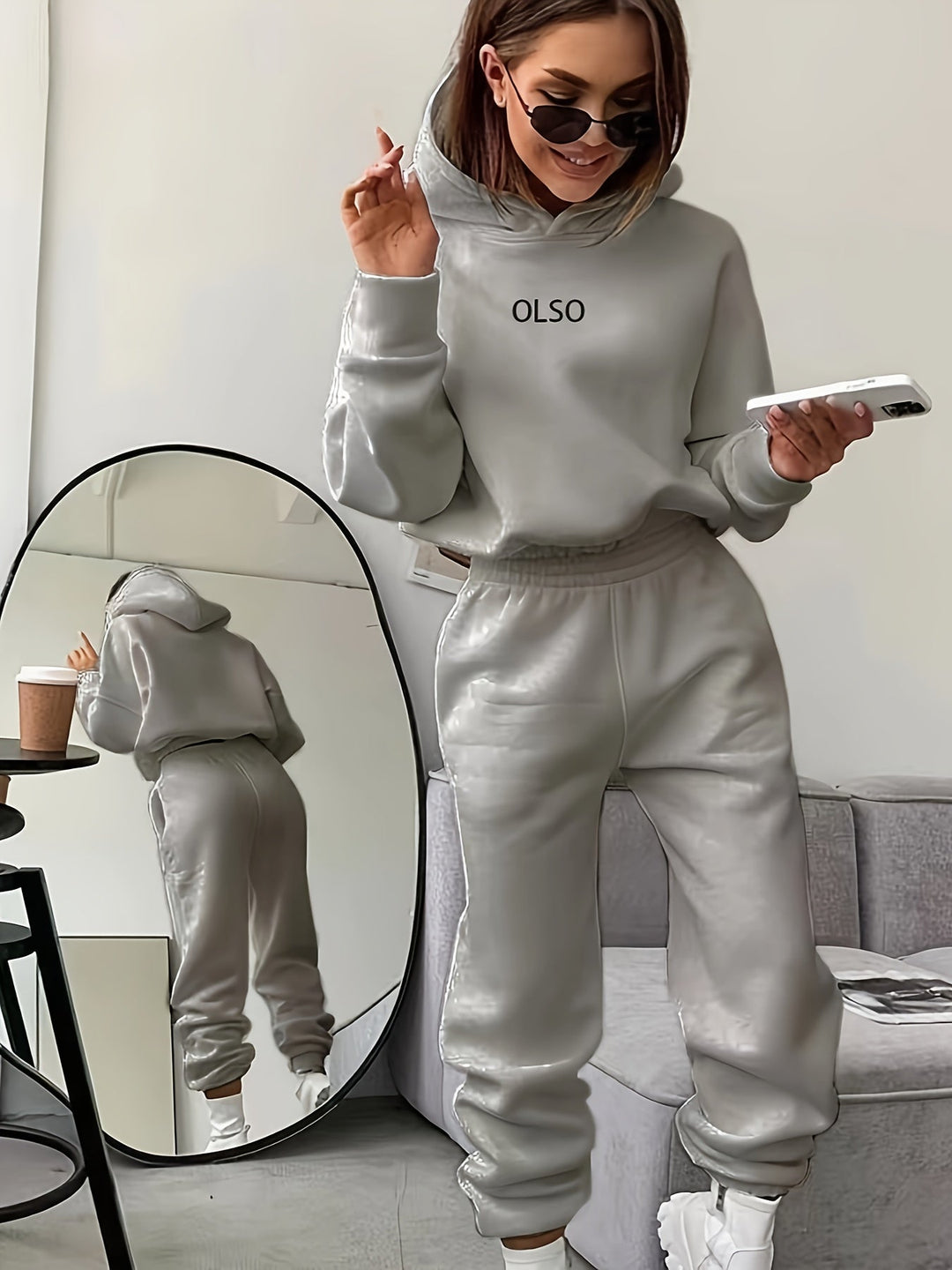 Casual Two-Piece Set with Stylish Letter Print - Elvira-Grey-S-The Livary