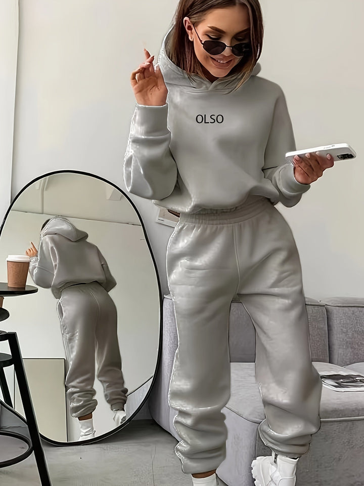 Casual Two-Piece Set with Stylish Letter Print - Elvira-Grey-S-The Livary