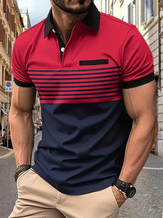 Striped summer polo shirt for men – Damian-Wine red-XS-The Livary