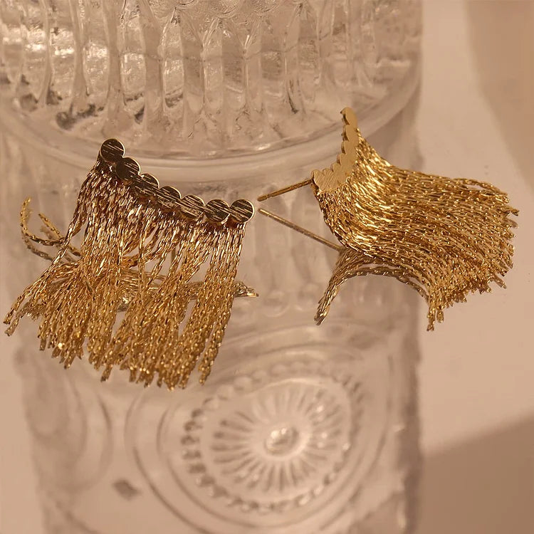Long Kwast Earrings - Amira-Gold-The Livary