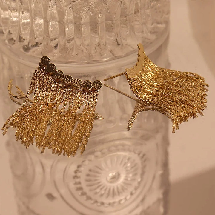 Long Kwast Earrings - Amira-Gold-The Livary