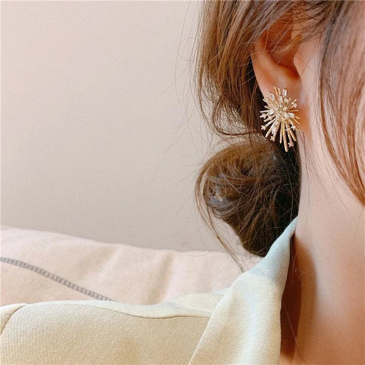 Gold Firework Zirconia Earrings - Livia-The Livary