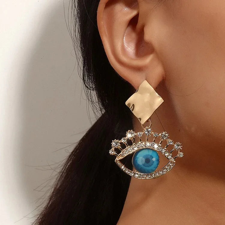 Golden Vintage Earrings with Evil Eye - Nerina-The Livary