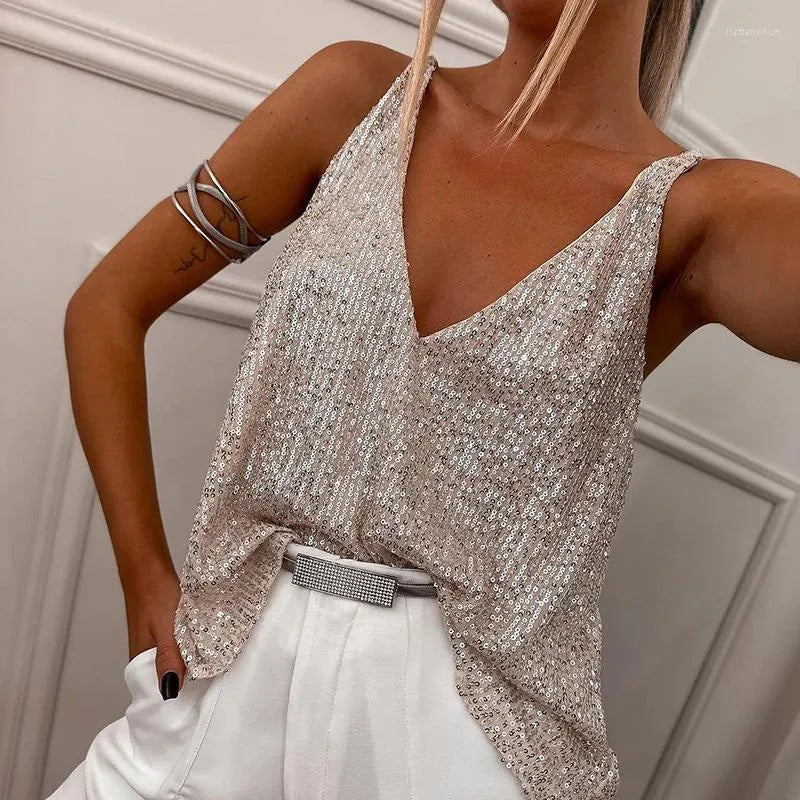 Sparkling ladies' sequin top with spaghetti straps – Liora-S-The Livary
