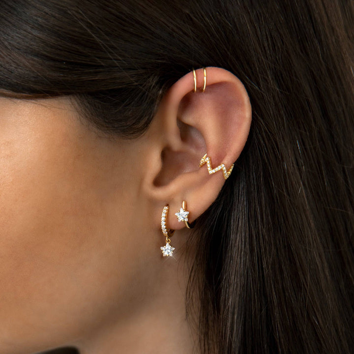Wide Creole Earrings with Star Zirconia - Lunara-Silver-The Livary