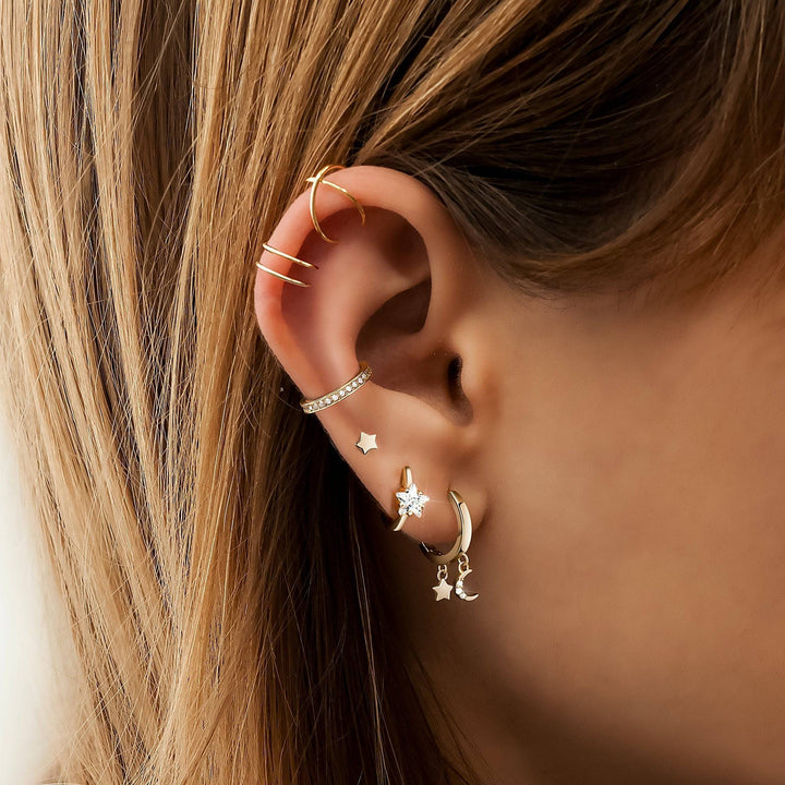 Wide Creole Earrings with Star Zirconia - Lunara-Silver-The Livary