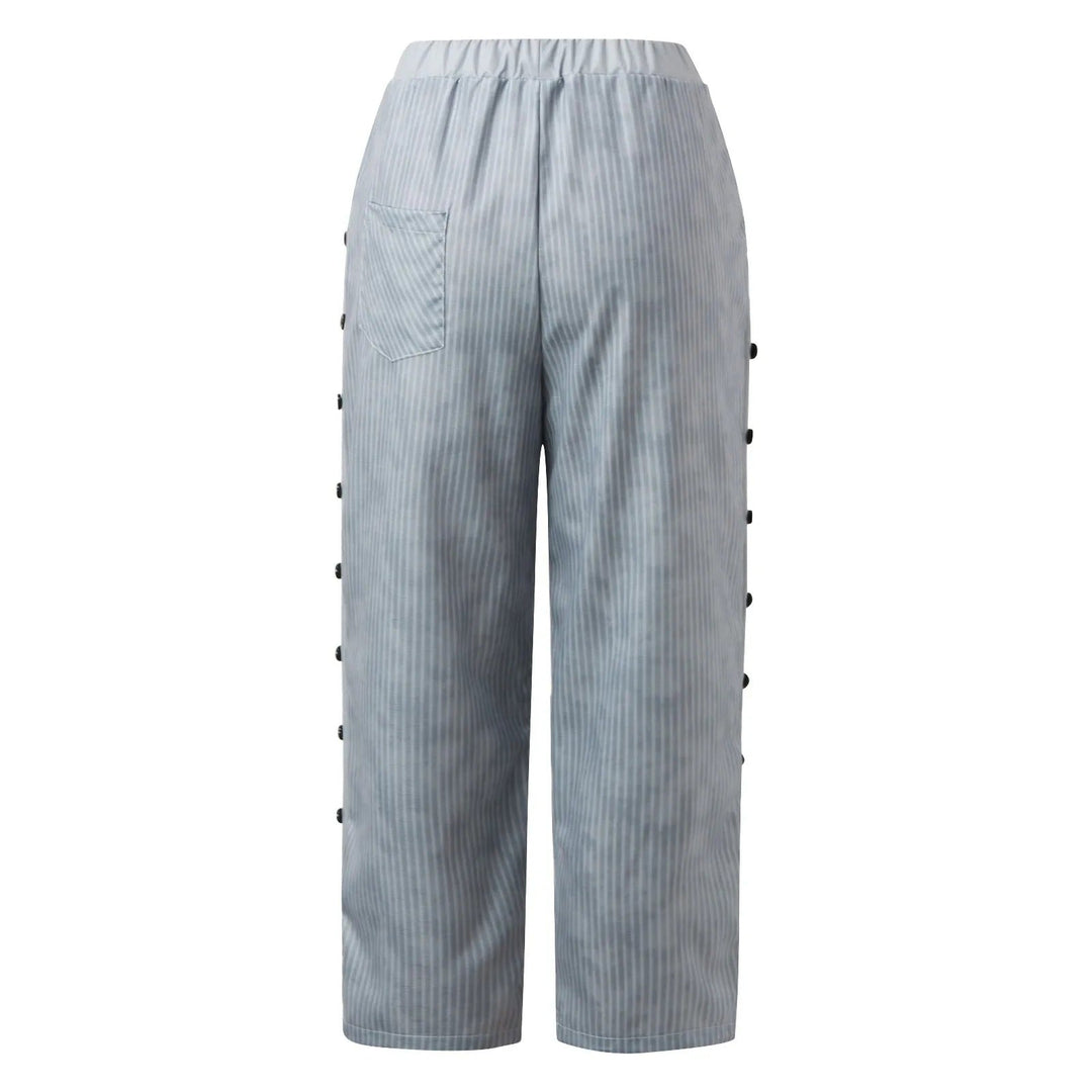 Striped High-Waist Ladies' Trousers with Decorative Buttons – Florence-Gray-S-The Livary