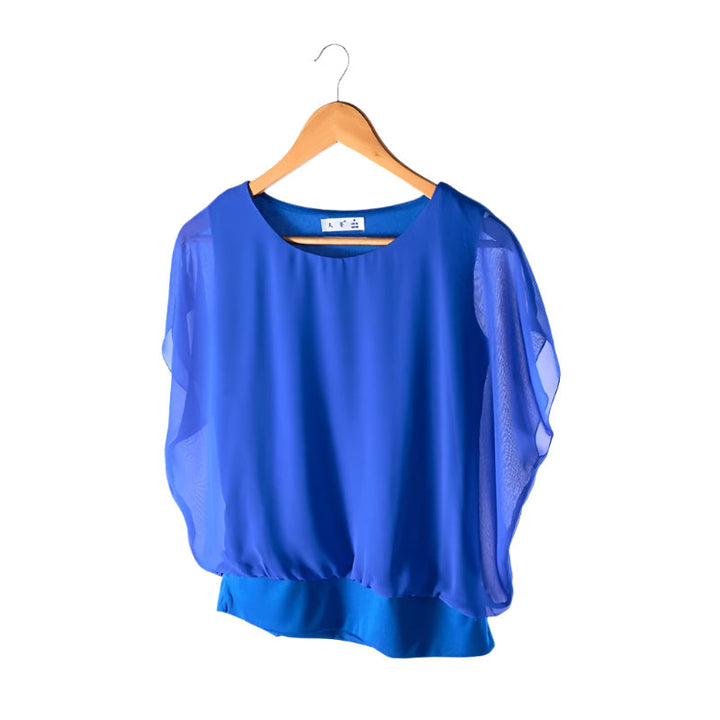 Ladies' chiffon blouse with ruffled sleeves – Ariana-Blue-S-The Livary