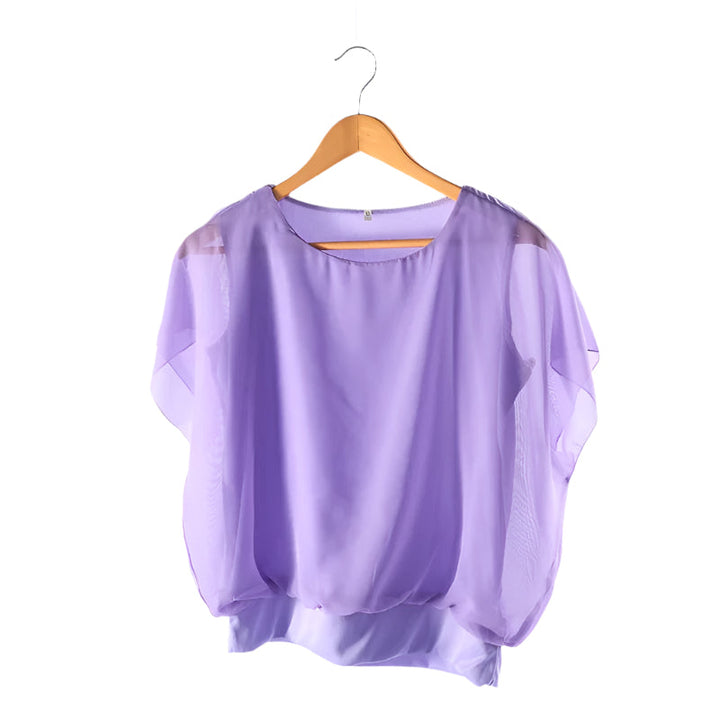 Ladies' chiffon blouse with ruffled sleeves – Ariana-Purple-S-The Livary